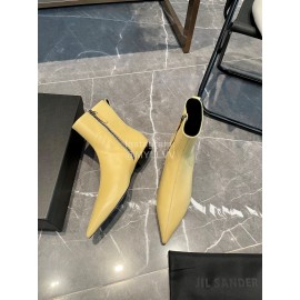 Jil Sander Soft Cowhide Pointed Zipper Short Boots For Women Yellow