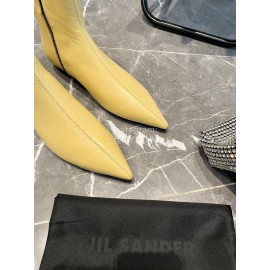 Jil Sander Soft Cowhide Pointed Zipper Short Boots For Women Yellow