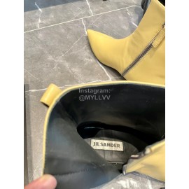 Jil Sander Soft Cowhide Pointed Zipper Short Boots For Women Yellow