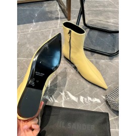 Jil Sander Soft Cowhide Pointed Zipper Short Boots For Women Yellow