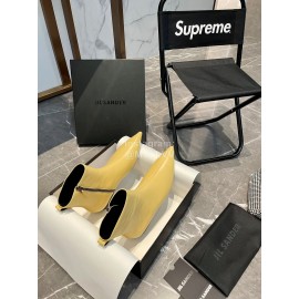 Jil Sander Soft Cowhide Pointed Zipper Short Boots For Women Yellow