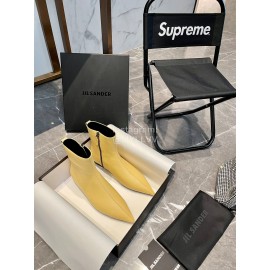 Jil Sander Soft Cowhide Pointed Zipper Short Boots For Women Yellow