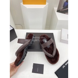 Jil Sander Soft Leather Thick Soled Flip Flops For Women Brown