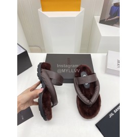 Jil Sander Soft Leather Thick Soled Flip Flops For Women Brown
