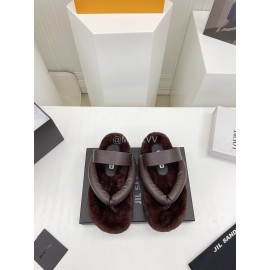 Jil Sander Soft Leather Thick Soled Flip Flops For Women Brown