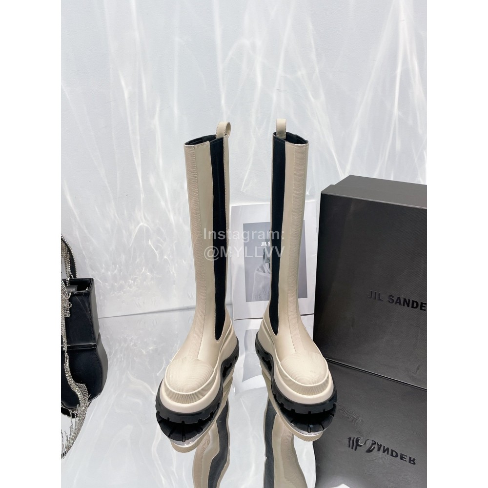 Jil Sander Cowhide Thick Bottom Long Boots For Women Beige