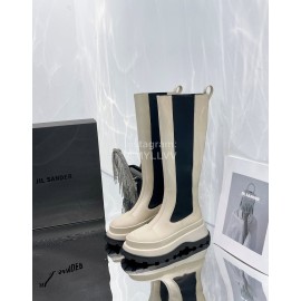 Jil Sander Cowhide Thick Bottom Long Boots For Women Beige