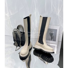 Jil Sander Cowhide Thick Bottom Long Boots For Women Beige