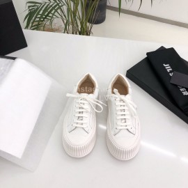 Jil Sander Summer Cowhide Canvas Shoes For Women White