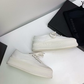 Jil Sander Summer Cowhide Canvas Shoes White For Women 