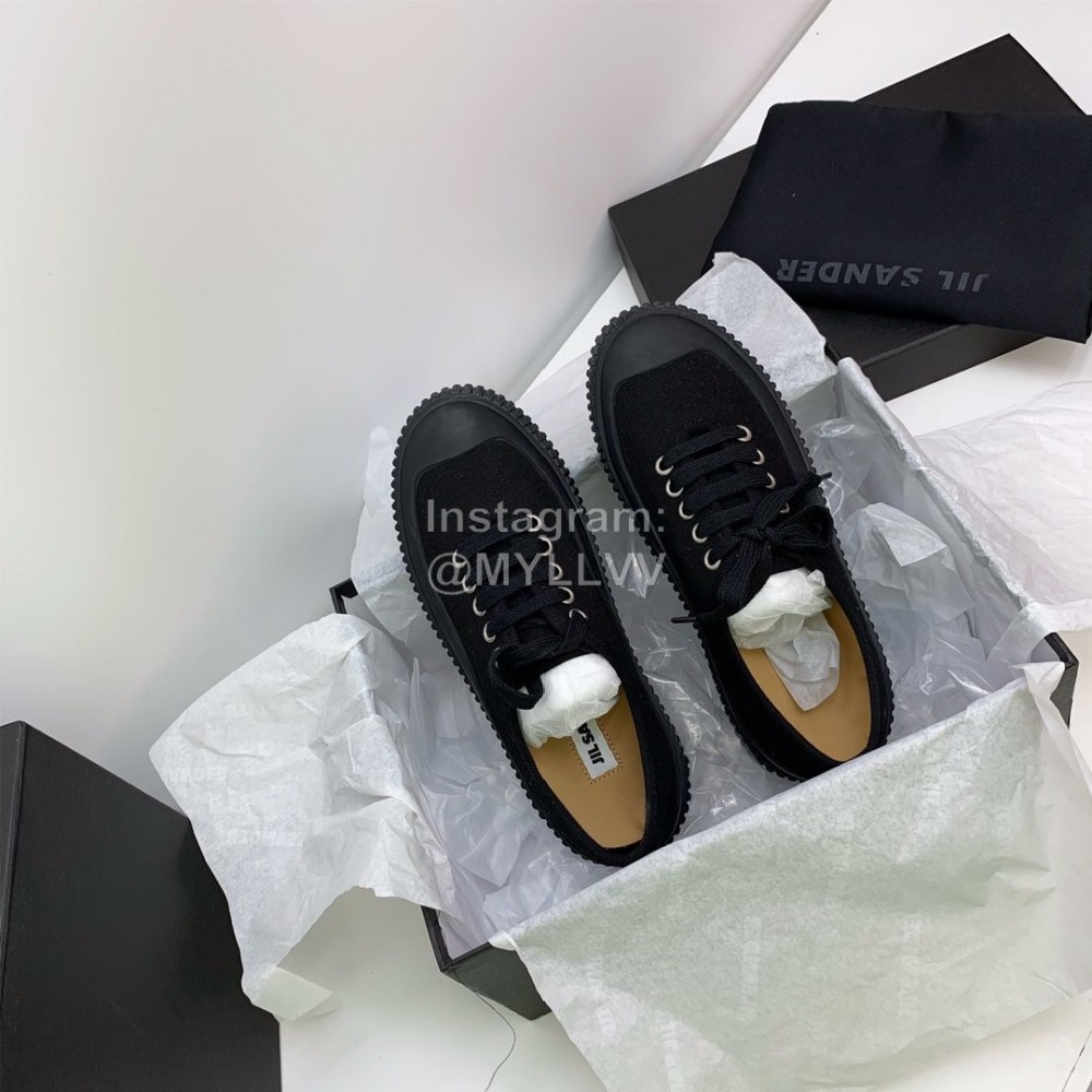 Jil Sander Summer Cowhide Canvas Shoes For Women Black