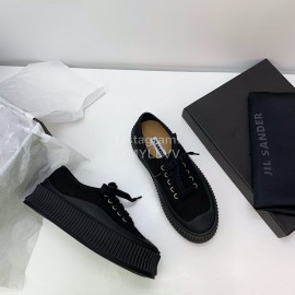 Jil Sander Summer Cowhide Canvas Shoes For Women Black