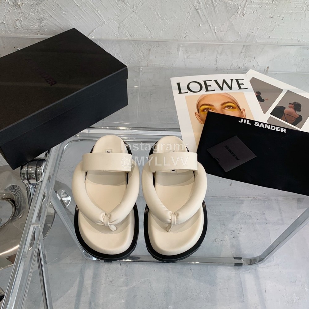 Jil Sander Summer Soft Leather Thick Soled Flip Flops For Women Beige