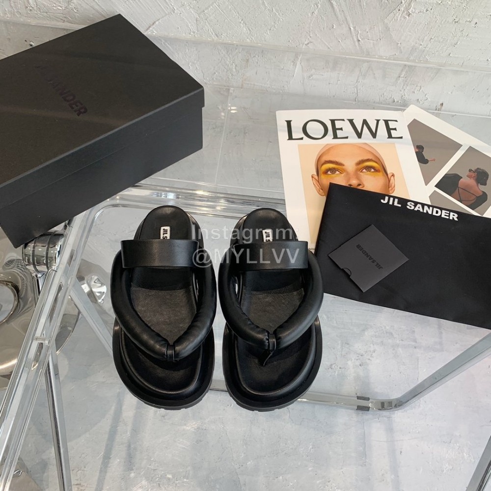 Jil Sander Summer Soft Leather Thick Soled Flip Flops For Women Black