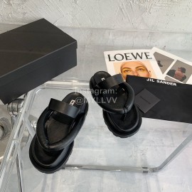 Jil Sander Summer Soft Leather Thick Soled Flip Flops For Women Black