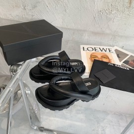 Jil Sander Summer Soft Leather Thick Soled Flip Flops For Women Black