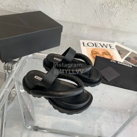 Jil Sander Summer Soft Leather Thick Soled Flip Flops For Women Black