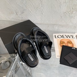 Jil Sander Summer Soft Leather Thick Soled Flip Flops For Women Black