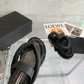 Jil Sander Summer Soft Leather Thick Soled Flip Flops For Women Black