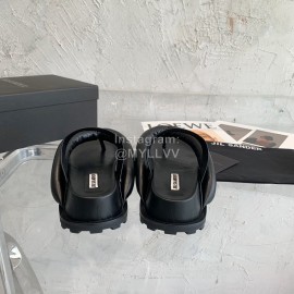 Jil Sander Summer Soft Leather Thick Soled Flip Flops For Women Black