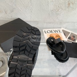 Jil Sander Summer Soft Leather Thick Soled Flip Flops For Women Black
