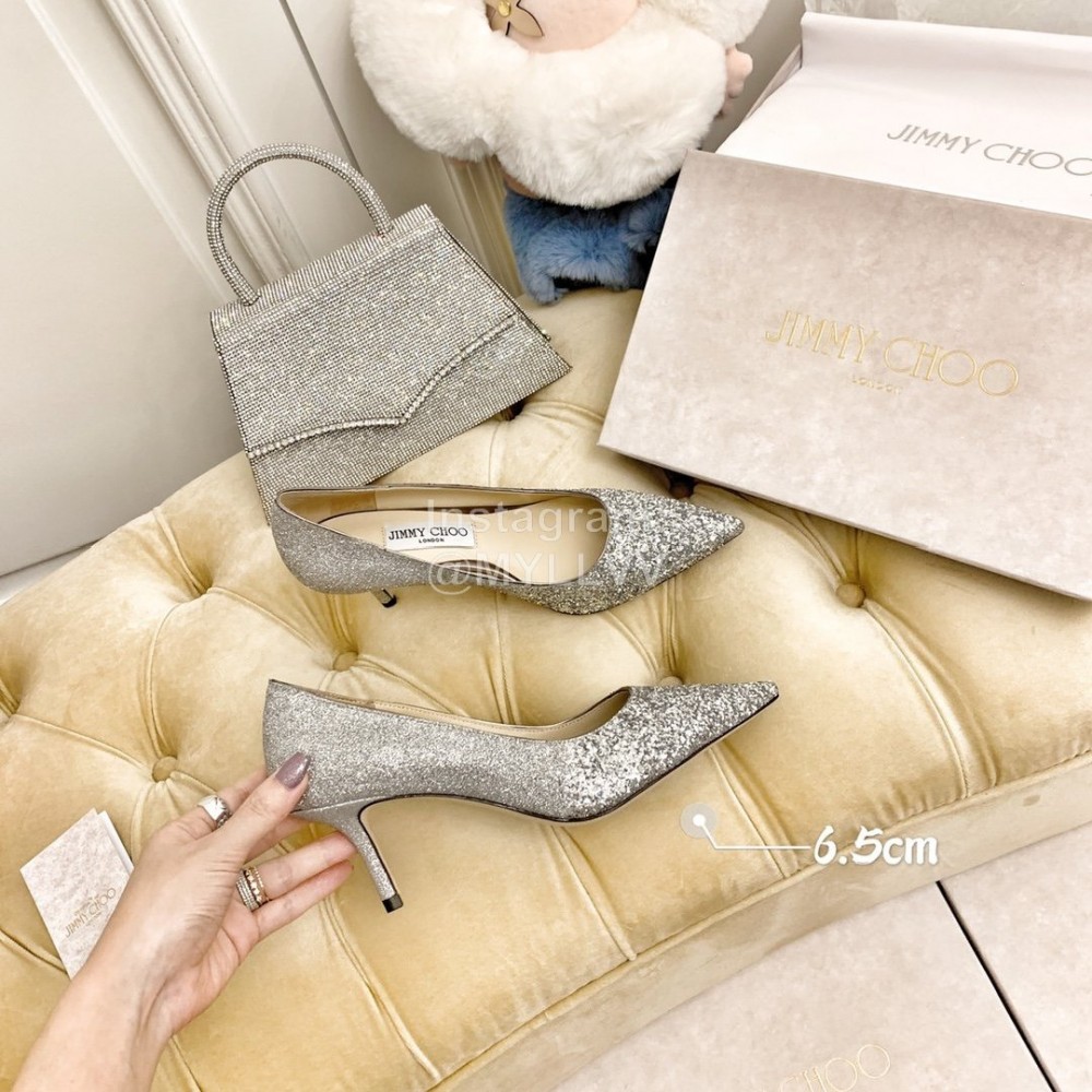 Jimmy Choo New Crystal Powder Pointed High Heels For Women Silver