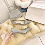 Jimmy Choo New Crystal Powder Pointed High Heels For Women Silver