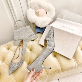 Jimmy Choo New Crystal Powder Pointed High Heels For Women Silver