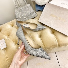 Jimmy Choo New Crystal Powder Pointed High Heels For Women Silver