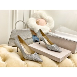 Jimmy Choo New Crystal Powder Pointed High Heels For Women Silver