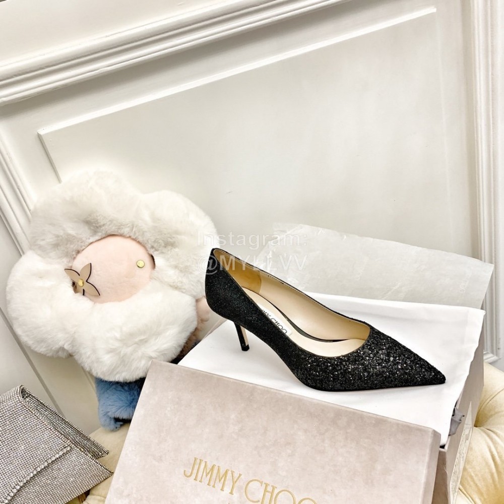 Jimmy Choo New Crystal Powder Pointed High Heels For Women Black