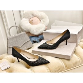 Jimmy Choo New Crystal Powder Pointed High Heels For Women Black