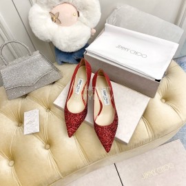 Jimmy Choo New Crystal Powder Pointed High Heels For Women Red