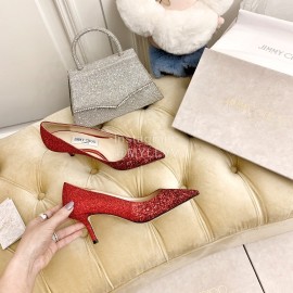 Jimmy Choo New Crystal Powder Pointed High Heels For Women Red