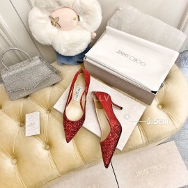Jimmy Choo New Crystal Powder Pointed High Heels For Women Red