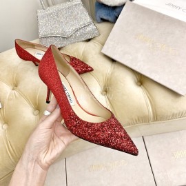Jimmy Choo New Crystal Powder Pointed High Heels For Women Red