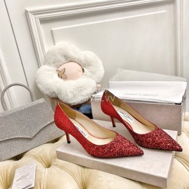 Jimmy Choo New Crystal Powder Pointed High Heels For Women Red