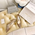 Jimmy Choo New Crystal Powder Pointed High Heels For Women Gold