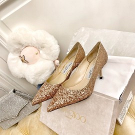 Jimmy Choo New Crystal Powder Pointed High Heels For Women Gold