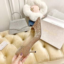 Jimmy Choo New Crystal Powder Pointed High Heels For Women Gold