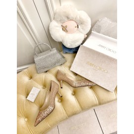 Jimmy Choo New Crystal Powder Pointed High Heels For Women Gold