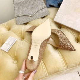Jimmy Choo New Crystal Powder Pointed High Heels For Women Gold