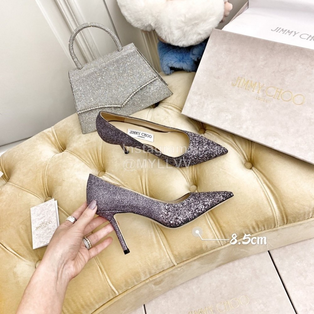 Jimmy Choo New Crystal Powder Pointed High Heels For Women Gray