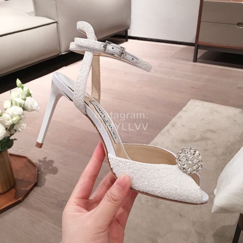 Jimmy Choo Spring Summer Sheepskin High Heel Sandals For Women White
