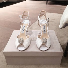Jimmy Choo Spring Summer Sheepskin High Heel Sandals For Women White
