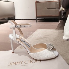 Jimmy Choo Spring Summer Sheepskin High Heel Sandals For Women White