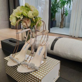 Jimmy Choo Summer Sheepskin Diamond High Heel Sandals For Women Apricot