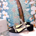 Jimmy Choo New Diamond Belt Thick High Heeled Slippers For Women Black