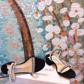 Jimmy Choo New Diamond Belt Thick High Heeled Slippers For Women Black