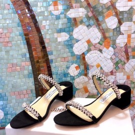 Jimmy Choo New Diamond Belt Thick High Heeled Slippers For Women Black